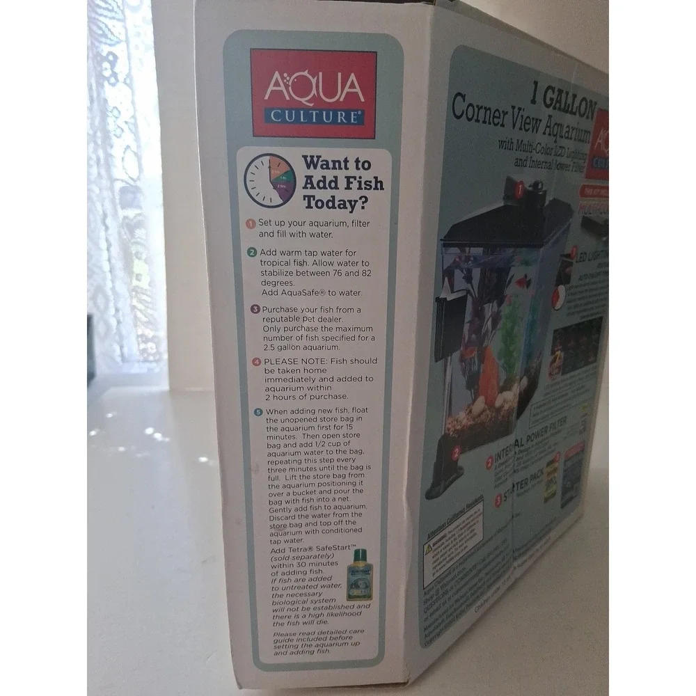 Aqua Culture 1 Gallon Corner View Aquarium w/Lighting & Filter New Open Box